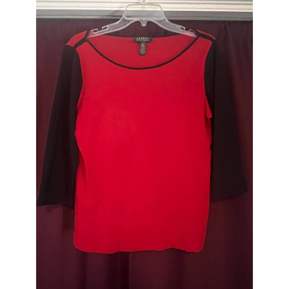 Lauren Ralph Lauren red women's shirt long sleeves cotton XL round neck